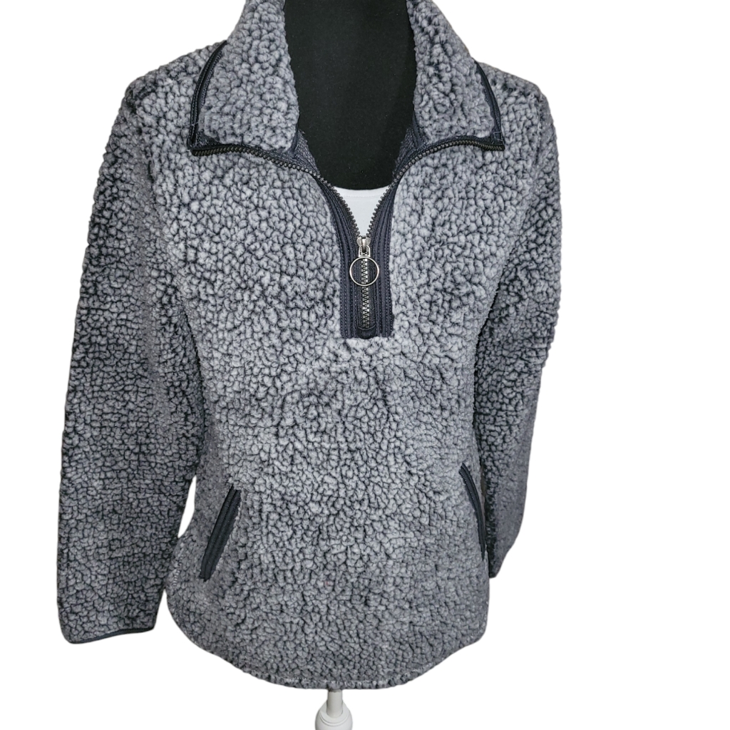 Cozy Sherpa Half Zip Jacket With Kangaroo Pocket Size M